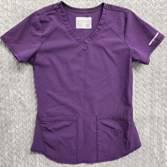 Barco Skechers Scrub Top Womens Size XS Purple Short Sleeve 3 Pockets Stretch - Picture 1 of 6